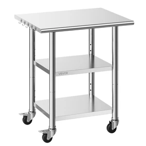 VEVOR Stainless Steel Work Table, 24x30 Inch Food Prep Table with 2 Shelves and Wheels, Commercial Kitchen Workstation, Metal Heavy Duty Utility Worktable, for Restaurant Home Hotel Garage Outdoor VEVOR Stainless Steel Work Table, 24x30 Inch Food Prep Table with 2 Shelves and Wheels, Commercial Kitchen Workstation, Metal Heavy Duty Utility Worktable, for Restaurant Home Hotel Garage Outdoor