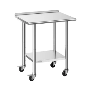 VEVOR Stainless Steel Work Table, 24x30 inch Food Prep Table with Wheels and Backsplash, Commercial Kitchen Workstation with Adjustable Undershelf, Metal Utility Worktable, for Restaurant Home Outdoor VEVOR Stainless Steel Work Table, 24x30 inch Food Prep Table with Wheels and Backsplash, Commercial Kitchen Workstation with Adjustable Undershelf, Metal Utility Worktable, for Restaurant Home Outdoor