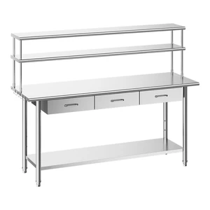 VEVOR Stainless Steel Work Table, 24x72 Inch Food Prep Table with Overshelves and 3 Drawers, Commercial Kitchen Workstation with Adjustable Undershelf, Metal Utility Worktable, for Restaurant Garage VEVOR Stainless Steel Work Table, 24x72 Inch Food Prep Table with Overshelves and 3 Drawers, Commercial Kitchen Workstation with Adjustable Undershelf, Metal Utility Worktable, for Restaurant Garage