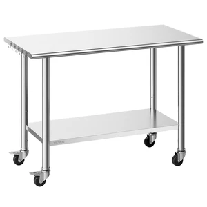 VEVOR Stainless Steel Work Table, 24x48 inch Food Prep Table with Wheels, Commercial Kitchen Workstation with Adjustable Undershelf, Metal Utility Worktable, for Restaurant Home Outdoor VEVOR Stainless Steel Work Table, 24x48 inch Food Prep Table with Wheels, Commercial Kitchen Workstation with Adjustable Undershelf, Metal Utility Worktable, for Restaurant Home Outdoor