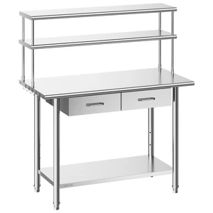 VEVOR Stainless Steel Work Table, 24x48 Inch Food Prep Table with Overshelves and 2 Drawers, Commercial Kitchen Workstation with Adjustable Undershelf, Metal Utility Worktable, for Restaurant Garage VEVOR Stainless Steel Work Table, 24x48 Inch Food Prep Table with Overshelves and 2 Drawers, Commercial Kitchen Workstation with Adjustable Undershelf, Metal Utility Worktable, for Restaurant Garage