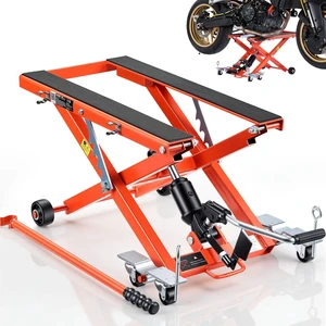 VEVOR Hydraulic Motorcycle Lift Jack, 1100 lbs Capacity, Scissor Lift Jack Portable Motorcycle Hoist Stand with 6 Wheels, 4.72"-15.15" Height Range, Hydraulic Foot-Operated Hoist Stand for Dirt Bikes VEVOR Hydraulic Motorcycle Lift Jack, 1100 lbs Capacity, Scissor Lift Jack Portable Motorcycle Hoist Stand with 6 Wheels, 4.72"-15.15" Height Range, Hydraulic Foot-Operated Hoist Stand for Dirt Bikes
