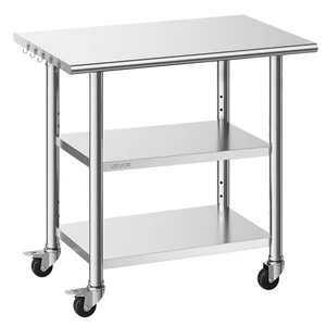 VEVOR Stainless Steel Work Table, 24x36 Inch Food Prep Table with 2 Shelves and Wheels, Commercial Kitchen Workstation, Metal Heavy Duty Utility Worktable, for Restaurant Home Hotel Garage Outdoor VEVOR Stainless Steel Work Table, 24x36 Inch Food Prep Table with 2 Shelves and Wheels, Commercial Kitchen Workstation, Metal Heavy Duty Utility Worktable, for Restaurant Home Hotel Garage Outdoor