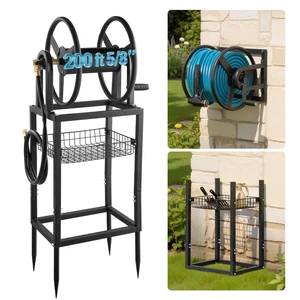 VEVOR Freestanding Garden Hose Reel, Holds 200 Feet of 5/8-inch Hose, Wall Mount or Ground Mount, Detachable Holder Stand with Storage Rack, 5 ft Leader Hose, Brass Fitting, 4 Spikes, for Backyards VEVOR Freestanding Garden Hose Reel, Holds 200 Feet of 5/8-inch Hose, Wall Mount or Ground Mount, Detachable Holder Stand with Storage Rack, 5 ft Leader Hose, Brass Fitting, 4 Spikes, for Backyards
