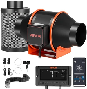 VEVOR Inline Duct Fan Kit Carbon Filter, 205 CFM 4 inch EC Motor Exhaust Ventilation Fan with 10-Speed, PWM Controller, App Control, Timer, Cooling System for Grow Tent, Indoor Gardening, Hydroponics VEVOR Inline Duct Fan Kit Carbon Filter, 205 CFM 4 inch EC Motor Exhaust Ventilation Fan with 10-Speed, PWM Controller, App Control, Timer, Cooling System for Grow Tent, Indoor Gardening, Hydroponics
