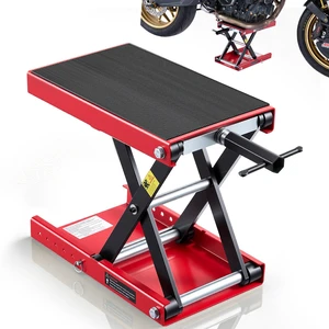 VEVOR Motorcycle Lift, 1100 lbs Motorcycle Scissor Lift Jack with Wide Deck & Lock Pin, 3.74"-13.38" Center Hoist Crank Stand, Steel Scissor Jack for Street Bikes, Cruiser Bikes, Touring, Red/Black VEVOR Motorcycle Lift, 1100 lbs Motorcycle Scissor Lift Jack with Wide Deck & Lock Pin, 3.74"-13.38" Center Hoist Crank Stand, Steel Scissor Jack for Street Bikes, Cruiser Bikes, Touring, Red/Black