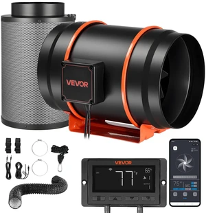 VEVOR Inline Duct Fan Kit Carbon Filter, 807 CFM 8 inch EC Motor Exhaust Ventilation Fan with 10-Speed, PWM Controller, App Control, Timer, Cooling for Grow Tent, Indoor Gardening, Hydroponics VEVOR Inline Duct Fan Kit Carbon Filter, 807 CFM 8 inch EC Motor Exhaust Ventilation Fan with 10-Speed, PWM Controller, App Control, Timer, Cooling for Grow Tent, Indoor Gardening, Hydroponics
