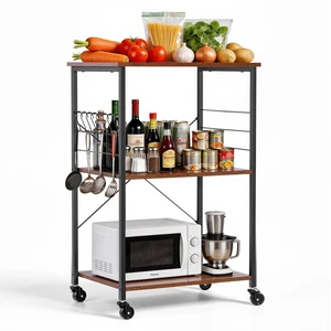 VEVOR Kitchen Utility Cart, 3 Tier 23.7 in Microwave Stand Coffee Cart, Heavy Duty Storage Rack, Service Trolley on Wheels, Industrial Rolling Work Table with 8 Hooks, for Mini Oven, Toaster, Vintage VEVOR Kitchen Utility Cart, 3 Tier 23.7 in Microwave Stand Coffee Cart, Heavy Duty Storage Rack, Service Trolley on Wheels, Industrial Rolling Work Table with 8 Hooks, for Mini Oven, Toaster, Vintage