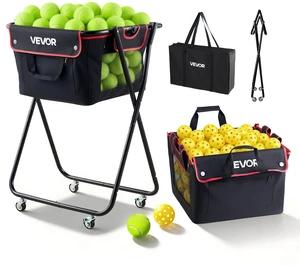 VEVOR Tennis Ball Hopper, Holds 175 Tennis Balls or 290 Pickleballs, Foldable Pickleball Basket Cart with Wheels for Easy Pick Up, Portable Baseball Cart Caddy with Storage Bag, for Training Coaching VEVOR Tennis Ball Hopper, Holds 175 Tennis Balls or 290 Pickleballs, Foldable Pickleball Basket Cart with Wheels for Easy Pick Up, Portable Baseball Cart Caddy with Storage Bag, for Training Coaching
