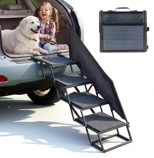 VEVOR Dog Stairs for Car, 4 Steps Extra Wide Foldable Dog Ramp for Large Dogs with Non-Slip Rug Surface, Portable Lightweight Pet Ladder for Car, SUV, Truck, High Beds, Sofas, Support up to 400 lbs VEVOR Dog Stairs for Car, 4 Steps Extra Wide Foldable Dog Ramp for Large Dogs with Non-Slip Rug Surface, Portable Lightweight Pet Ladder for Car, SUV, Truck, High Beds, Sofas, Support up to 400 lbs