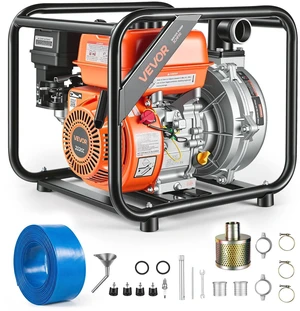 VEVOR Gas Powered Water Pump, 2 in, 128 GPM 6HP Semi Trash Water Transfer Pump Portable, Gasoline Engine with 25 ft Discharge Hose, Heavy Duty Frame, Cast Iron Impeller, for Irrigation, Ponds, Pools VEVOR Gas Powered Water Pump, 2 in, 128 GPM 6HP Semi Trash Water Transfer Pump Portable, Gasoline Engine with 25 ft Discharge Hose, Heavy Duty Frame, Cast Iron Impeller, for Irrigation, Ponds, Pools