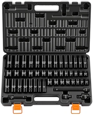VEVOR Impact Socket Set, 3/8" Drive, 48-Piece Socket Set, 6-Point Sockets, SAE 5/16"-3/4" and Metric 8-19 mm, 21-22 mm, Easy to Identify, Cr-V Alloy Steel, Extension Bar, Adapter and Storage Cage VEVOR Impact Socket Set, 3/8" Drive, 48-Piece Socket Set, 6-Point Sockets, SAE 5/16"-3/4" and Metric 8-19 mm, 21-22 mm, Easy to Identify, Cr-V Alloy Steel, Extension Bar, Adapter and Storage Cage