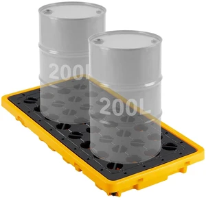 VEVOR Spill Containment Pallet, 2 Drum Low Profile Spill Containment Modular Platform, 21 Gallon Sump, 4409 lbs Load Capacity, Heavy-Duty Polyethylene Tray with Drain, 51.8" x 26.8" x 5.9", Yellow VEVOR Spill Containment Pallet, 2 Drum Low Profile Spill Containment Modular Platform, 21 Gallon Sump, 4409 lbs Load Capacity, Heavy-Duty Polyethylene Tray with Drain, 51.8" x 26.8" x 5.9", Yellow
