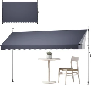 VEVOR Manual Retractable Awning, 157" Outdoor Retractable Patio Awning Sunshade Shelter, Height Adjustable Patio Door Window Canopy with Manual Crank Handle for Backyard, Garden, Balcony, Dark Gray VEVOR Manual Retractable Awning, 157" Outdoor Retractable Patio Awning Sunshade Shelter, Height Adjustable Patio Door Window Canopy with Manual Crank Handle for Backyard, Garden, Balcony, Dark Gray