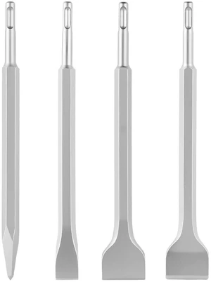 VEVOR SDS Plus Chisel Set, 4 pcs SDS Plus Rotary Hammer Drill Attachments, Includes Point, Flat, & Angled Spade Chisels, Heat Treated 40Cr Alloy Steel, Sharp Edge for Demolition, Concrete and Brick VEVOR SDS Plus Chisel Set, 4 pcs SDS Plus Rotary Hammer Drill Attachments, Includes Point, Flat, & Angled Spade Chisels, Heat Treated 40Cr Alloy Steel, Sharp Edge for Demolition, Concrete and Brick
