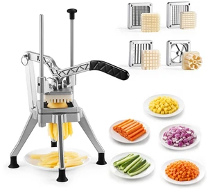 VEVOR French Fry Cutter, Commercial Vegetable Chopper with 4 Blades (1/2", 3/8", 1/4" & 6-Wedge with Corer), Lever Stainless Steel Potato Slicer for Home Thick, Regular & Thin Fries Cut, Onion, Fruit VEVOR French Fry Cutter, Commercial Vegetable Chopper with 4 Blades (1/2", 3/8", 1/4" & 6-Wedge with Corer), Lever Stainless Steel Potato Slicer for Home Thick, Regular & Thin Fries Cut, Onion, Fruit