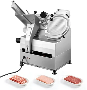 VEVOR Fully Automatic Meat Slicer, 180W + 370W Commercial Food-Slicer with 10" Carbon Steel Blade, Built-In Sharpener & 0-0.3" Adjustable Thickness for Frozen Meat, Ham, Baguett, Steak VEVOR Fully Automatic Meat Slicer, 180W + 370W Commercial Food-Slicer with 10" Carbon Steel Blade, Built-In Sharpener & 0-0.3" Adjustable Thickness for Frozen Meat, Ham, Baguett, Steak