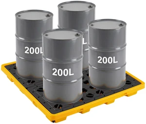 VEVOR Spill Containment Pallet, 4 Drum Low Profile Spill Containment Modular Platform, 31 Gallon Sump, 8818 lbs Load Capacity, Heavy-Duty Polyethylene Tray with Drain, 51.4" x 50.4" x 5.9", Yellow VEVOR Spill Containment Pallet, 4 Drum Low Profile Spill Containment Modular Platform, 31 Gallon Sump, 8818 lbs Load Capacity, Heavy-Duty Polyethylene Tray with Drain, 51.4" x 50.4" x 5.9", Yellow
