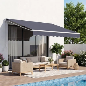 VEVOR Manual Retractable Awning, 8.2' x 6.6' Outdoor Patio Awning Retractable Sun Shade, Patio Door Window Water-Resistant Polyester Sunshade Shelter with Crank Handle for Deck, Balcony, Yard, Gray VEVOR Manual Retractable Awning, 8.2' x 6.6' Outdoor Patio Awning Retractable Sun Shade, Patio Door Window Water-Resistant Polyester Sunshade Shelter with Crank Handle for Deck, Balcony, Yard, Gray