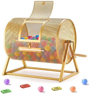 VEVOR Raffle Ticket Spinner, 16.1" x 11.9" Holds 5000 Tickets or 200 Ping Pong Balls, Raffle Drum Lottery Spinning Cage with Reinforced Handle, Stable Triangular Stand, for Events and Gatherings, Gold VEVOR Raffle Ticket Spinner, 16.1" x 11.9" Holds 5000 Tickets or 200 Ping Pong Balls, Raffle Drum Lottery Spinning Cage with Reinforced Handle, Stable Triangular Stand, for Events and Gatherings, Gold