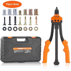 VEVOR Rivet Nut Tool, 14 in Rivnut Tool Kit with 7 PCS Metric and SAE Mandrels, 70 PCS Assorted Rivet Nuts, 10-24, 1/4-20, M6, 5/16-18, M8, 3/8-16, M10, With Rugged Carrying Case, for DIY, Repairs VEVOR Rivet Nut Tool, 14 in Rivnut Tool Kit with 7 PCS Metric and SAE Mandrels, 70 PCS Assorted Rivet Nuts, 10-24, 1/4-20, M6, 5/16-18, M8, 3/8-16, M10, With Rugged Carrying Case, for DIY, Repairs