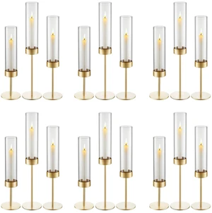 VEVOR Hurricane Candle Holders Set of 18, Gold Metal Stand with Clear Glass Cylinders, Elegant Tiered Centerpieces Wind Protection for Wedding, Table Centerpieces, Party, Home Decor, Modern Style VEVOR Hurricane Candle Holders Set of 18, Gold Metal Stand with Clear Glass Cylinders, Elegant Tiered Centerpieces Wind Protection for Wedding, Table Centerpieces, Party, Home Decor, Modern Style