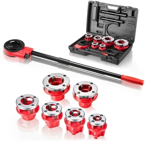 VEVOR Ratchet Pipe Threader Kit with 6 Dies, 1/2" NPT to 2" NPT Manual Ratcheting Pipe Threading Tool, Portable Pipes Threader Set with Toolbox for Plumbing Installation & Repair VEVOR Ratchet Pipe Threader Kit with 6 Dies, 1/2" NPT to 2" NPT Manual Ratcheting Pipe Threading Tool, Portable Pipes Threader Set with Toolbox for Plumbing Installation & Repair
