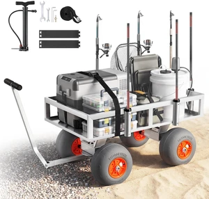 VEVOR Beach Fishing Cart, 350 lbs Load Capacity, Fishing Cart Wagon with Heavy-Duty Aluminum Alloy Frame, 13-Inch All-Terrain PU Balloon Tires, 6 Rod Holders, for Outdoor Activities Camping Picnic VEVOR Beach Fishing Cart, 350 lbs Load Capacity, Fishing Cart Wagon with Heavy-Duty Aluminum Alloy Frame, 13-Inch All-Terrain PU Balloon Tires, 6 Rod Holders, for Outdoor Activities Camping Picnic