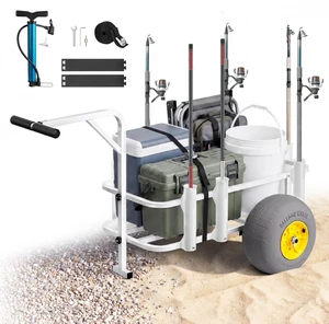 VEVOR Beach Fishing Cart, 200 lbs Load Capacity, Fishing Cart Wagon with Heavy-Duty Carbon Steel Frame, 13-Inch All-Terrain PU Balloon Tires, 7 Rod Holders, for Outdoor Activities Camping Picnic VEVOR Beach Fishing Cart, 200 lbs Load Capacity, Fishing Cart Wagon with Heavy-Duty Carbon Steel Frame, 13-Inch All-Terrain PU Balloon Tires, 7 Rod Holders, for Outdoor Activities Camping Picnic