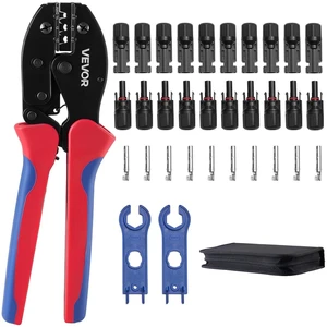 VEVOR Crimping Tool, 14-10 AWG Ratcheting Solar Connector Crimper Tool Kit, Clear Metric & AWG Markings, with 10 Pairs Solar Connectors, 10 Pairs of Cable Connectors, Wrenches, and a Storage Case VEVOR Crimping Tool, 14-10 AWG Ratcheting Solar Connector Crimper Tool Kit, Clear Metric & AWG Markings, with 10 Pairs Solar Connectors, 10 Pairs of Cable Connectors, Wrenches, and a Storage Case