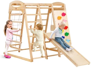 VEVOR Indoor Jungle Gym, 7-in-1 Toddler Indoor Playground, 47.2 x 58 x 56 inch, with Wood and Rope Ladder, Net Ladder, Swing, Monkey Bar, Slide, Climbing Wall, Wooden Indoor Climbing Toys for Kids VEVOR Indoor Jungle Gym, 7-in-1 Toddler Indoor Playground, 47.2 x 58 x 56 inch, with Wood and Rope Ladder, Net Ladder, Swing, Monkey Bar, Slide, Climbing Wall, Wooden Indoor Climbing Toys for Kids