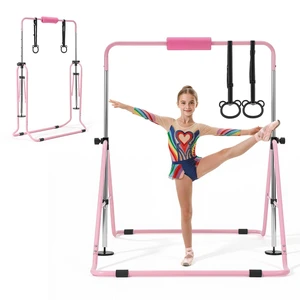 VEVOR Gymnastic Bars for Kids, 140 lbs Capacity Folding Training Kip Bar, Adjustable Height Gymnastic Horizontal Bar for Home, Training Equipment for Indoor and Outdoor, Easy to Assemble, Pink VEVOR Gymnastic Bars for Kids, 140 lbs Capacity Folding Training Kip Bar, Adjustable Height Gymnastic Horizontal Bar for Home, Training Equipment for Indoor and Outdoor, Easy to Assemble, Pink