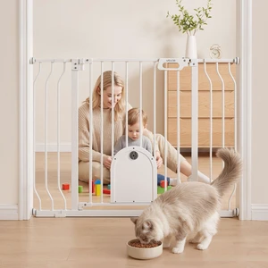 VEVOR Baby Gate for Stairs, 29.5-43 in Adjustable Width, Baby Gate with Adjustable Cat Door, with Pressure Mount Kit and Wall Mount Kit, Secure Metal Pet Door for Stairs, Doorways, and House, White VEVOR Baby Gate for Stairs, 29.5-43 in Adjustable Width, Baby Gate with Adjustable Cat Door, with Pressure Mount Kit and Wall Mount Kit, Secure Metal Pet Door for Stairs, Doorways, and House, White