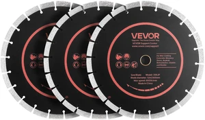 VEVOR Diamond Blades 12 inch, 3-Pack Concrete Saw Blade Set, 1 in Arbor, High-Hardness Diamond Segments, 65Mn Steel Core, Dry Wet Cutting, Clean Edges for Concrete, Masonry, Brick, Stone, Granite VEVOR Diamond Blades 12 inch, 3-Pack Concrete Saw Blade Set, 1 in Arbor, High-Hardness Diamond Segments, 65Mn Steel Core, Dry Wet Cutting, Clean Edges for Concrete, Masonry, Brick, Stone, Granite