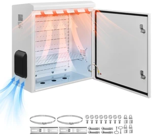 VEVOR Outdoor Electrical Box, Cold-Rolled Steel, Electrical Junction Box with Thermostat and Fan, Rain Hood, Ventilated Design, IP65 Waterproof Hinged Enclosure, Wall/Pole Mounted, 24 x 24 x 12 in VEVOR Outdoor Electrical Box, Cold-Rolled Steel, Electrical Junction Box with Thermostat and Fan, Rain Hood, Ventilated Design, IP65 Waterproof Hinged Enclosure, Wall/Pole Mounted, 24 x 24 x 12 in