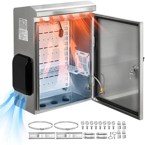 VEVOR Outdoor Electrical Box, 20 x 16 x 8 in, Stainless Steel Ventilated Electrical Enclosure with Thermostat and Fan, Rain Hood, Hinge Connection, IP65 Waterproof Junction Box, Wall/Pole Mounted, VEVOR Outdoor Electrical Box, 20 x 16 x 8 in, Stainless Steel Ventilated Electrical Enclosure with Thermostat and Fan, Rain Hood, Hinge Connection, IP65 Waterproof Junction Box, Wall/Pole Mounted,