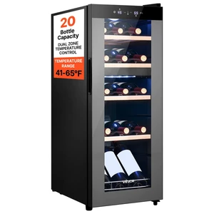 VEVOR 20 Bottle Wine Fridge, Freestanding Wine Cooler Refrigerator, Dual Zone Cooler, 41 to 65 Adjustable Temp Mini Cellar, Glass Door, For Home Office Bar, Red White Champagne or Sparkling Wines VEVOR 20 Bottle Wine Fridge, Freestanding Wine Cooler Refrigerator, Dual Zone Cooler, 41 to 65 Adjustable Temp Mini Cellar, Glass Door, For Home Office Bar, Red White Champagne or Sparkling Wines