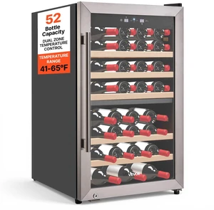 VEVOR 52 Bottle Wine Fridge, Freestanding Wine Cooler Refrigerator, Dual Zone Cooler, 41 to 65 Adjustable Temp Mini Cellar, Glass Door, For Home Office Bar, Red White Champagne or Sparkling Wines VEVOR 52 Bottle Wine Fridge, Freestanding Wine Cooler Refrigerator, Dual Zone Cooler, 41 to 65 Adjustable Temp Mini Cellar, Glass Door, For Home Office Bar, Red White Champagne or Sparkling Wines