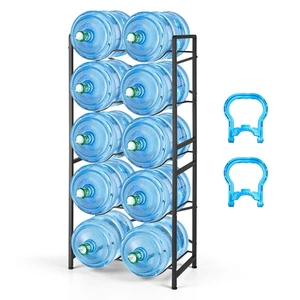 VEVOR Water Jug Holder, 5 Tiers Double Rows 3 and 5 Gallon Water Bottle Holder for 10 Bottles, Heavy Duty Jug Rack Organizer with Handles, Easy Assembly, for Kitchen, Office, Living Room, Black VEVOR Water Jug Holder, 5 Tiers Double Rows 3 and 5 Gallon Water Bottle Holder for 10 Bottles, Heavy Duty Jug Rack Organizer with Handles, Easy Assembly, for Kitchen, Office, Living Room, Black