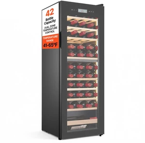 VEVOR 42 Bottle Wine Fridge, Freestanding Wine Cooler Refrigerator, Dual Zone Cooler, 41 to 65 Adjustable Temp Mini Cellar, Glass Door, For Home Office Bar, Red White Champagne or Sparkling Wines VEVOR 42 Bottle Wine Fridge, Freestanding Wine Cooler Refrigerator, Dual Zone Cooler, 41 to 65 Adjustable Temp Mini Cellar, Glass Door, For Home Office Bar, Red White Champagne or Sparkling Wines