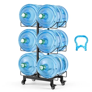VEVOR Water Jug Holder, 3 Tiers Double Rows 3 and 5 Gallon Water Bottle Holder for 6 Bottles, Heavy Duty Jug Rack Organizer with Casters and Handles, Foldable for Kitchen, Office, Living Room, Black VEVOR Water Jug Holder, 3 Tiers Double Rows 3 and 5 Gallon Water Bottle Holder for 6 Bottles, Heavy Duty Jug Rack Organizer with Casters and Handles, Foldable for Kitchen, Office, Living Room, Black