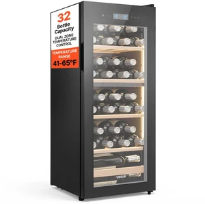 VEVOR 32 Bottle Wine Fridge, Freestanding Wine Cooler Refrigerator, Dual Zone Cooler, 41 to 65 Adjustable Temp Mini Cellar, Glass Door, For Home Office Bar, Red White Champagne or Sparkling Wines VEVOR 32 Bottle Wine Fridge, Freestanding Wine Cooler Refrigerator, Dual Zone Cooler, 41 to 65 Adjustable Temp Mini Cellar, Glass Door, For Home Office Bar, Red White Champagne or Sparkling Wines