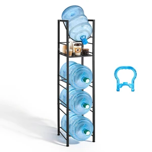 VEVOR Water Jug Holder, 5 Tiers 3 and 5 Gallon Water Bottle Holder for 4 Bottles, Heavy Duty Jug Rack Organizer with Storage Shelf, Adjustable Feet, and Handle, for Kitchen, Office, Living Room, Black VEVOR Water Jug Holder, 5 Tiers 3 and 5 Gallon Water Bottle Holder for 4 Bottles, Heavy Duty Jug Rack Organizer with Storage Shelf, Adjustable Feet, and Handle, for Kitchen, Office, Living Room, Black