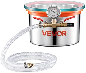 VEVOR 1.5 Gallon Vacuum Chamber, Stainless Steel, Vacuum Degassing Chamber with Tempered Glass Lid, Hose, Air Filter, for Resin Casting, Stabilizing Wood, Degassing Silicone, Epoxies, Essential Oils VEVOR 1.5 Gallon Vacuum Chamber, Stainless Steel, Vacuum Degassing Chamber with Tempered Glass Lid, Hose, Air Filter, for Resin Casting, Stabilizing Wood, Degassing Silicone, Epoxies, Essential Oils