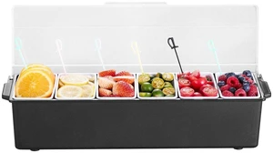 VEVOR Ice Cooled Condiment Serving Container, 6 Compartments Chilled Server, Fruit Veggie Condiment Caddy, Plastic Garnish Station Lid Dispenser Tray, for Bartending & Serving Taco Restaurant Supplies VEVOR Ice Cooled Condiment Serving Container, 6 Compartments Chilled Server, Fruit Veggie Condiment Caddy, Plastic Garnish Station Lid Dispenser Tray, for Bartending & Serving Taco Restaurant Supplies