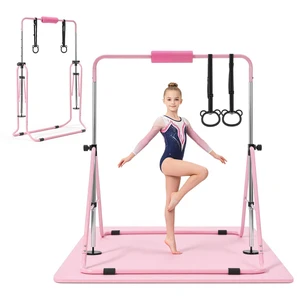 VEVOR Gymnastic Bars for Kids, 140 lbs Capacity Folding Training Kip Bar with Mat, Adjustable Height Gymnastic Horizontal Bar for Home, Training Equipment for Indoor Outdoor, Easy to Assemble, Pink VEVOR Gymnastic Bars for Kids, 140 lbs Capacity Folding Training Kip Bar with Mat, Adjustable Height Gymnastic Horizontal Bar for Home, Training Equipment for Indoor Outdoor, Easy to Assemble, Pink