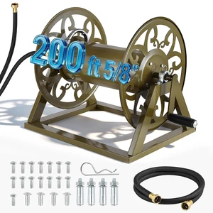 VEVOR Wall Mounted Garden Hose Reel, Holds 200 Feet of 5/8-inch Hose, Outdoor Heavy-Duty Waterhose Holder Winder, with Brass Connector, Decorative Pattern, Bronze Finish, for Backyards and Gardens VEVOR Wall Mounted Garden Hose Reel, Holds 200 Feet of 5/8-inch Hose, Outdoor Heavy-Duty Waterhose Holder Winder, with Brass Connector, Decorative Pattern, Bronze Finish, for Backyards and Gardens