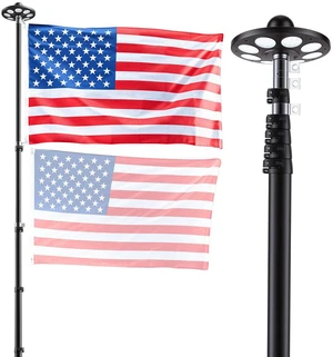 VEVOR Flag Pole, 20ft Heavy Duty Telescopic Flagpole Kit with 136 LED Solar Light for Outside House In Ground, Outdoor Aluminum Flagpole with 3x5 American Flag for Yard, Residential, Commercial, Black VEVOR Flag Pole, 20ft Heavy Duty Telescopic Flagpole Kit with 136 LED Solar Light for Outside House In Ground, Outdoor Aluminum Flagpole with 3x5 American Flag for Yard, Residential, Commercial, Black