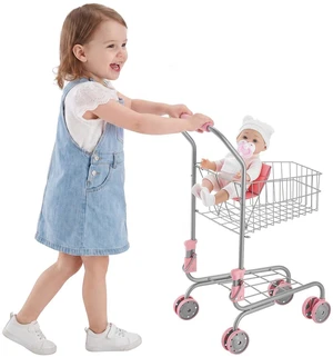 VEVOR Shopping Cart for Kids, Sturdy Metal Frame, Grocery Store Pretend Play Toy Cart with Baby Doll, Rolling Wheels, Basket, Toy Shopping Trolley, Folds for Easy Storage, for Kids & Toddlers Ages 3+ VEVOR Shopping Cart for Kids, Sturdy Metal Frame, Grocery Store Pretend Play Toy Cart with Baby Doll, Rolling Wheels, Basket, Toy Shopping Trolley, Folds for Easy Storage, for Kids & Toddlers Ages 3+