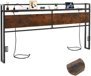 VEVOR Headboard for King Size Bed, with Storage Shelf, 2 Outlets, 1 USB and 1 Type-C Port, Sturdy and Stable Carbon Steel Frame Head Board with Charging Station, Adjustable Height, Black and Brown VEVOR Headboard for King Size Bed, with Storage Shelf, 2 Outlets, 1 USB and 1 Type-C Port, Sturdy and Stable Carbon Steel Frame Head Board with Charging Station, Adjustable Height, Black and Brown